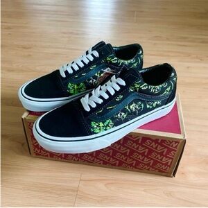 VANS Old Skool Low Top Black Green Canvas Suede Sneakers Women 8.5 US